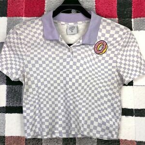 Zumiez Women's Short Sleeve Purple Check Cropped Polo Shirt Size M
